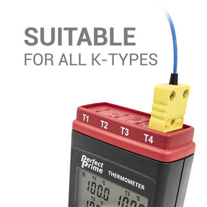PerfectPrime TC0309, 4-Ch Thermocouple Thermometer K Type Datalogger with USB PC software/RS232 output